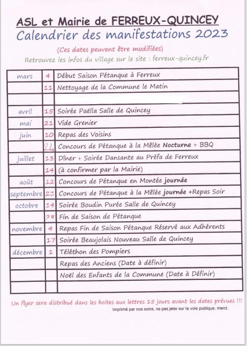 Calendrier 2023 a s l