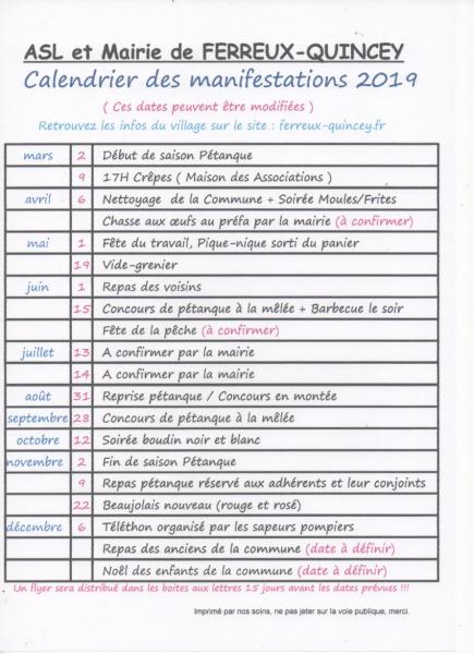 Calendrier manifestations 2019 1